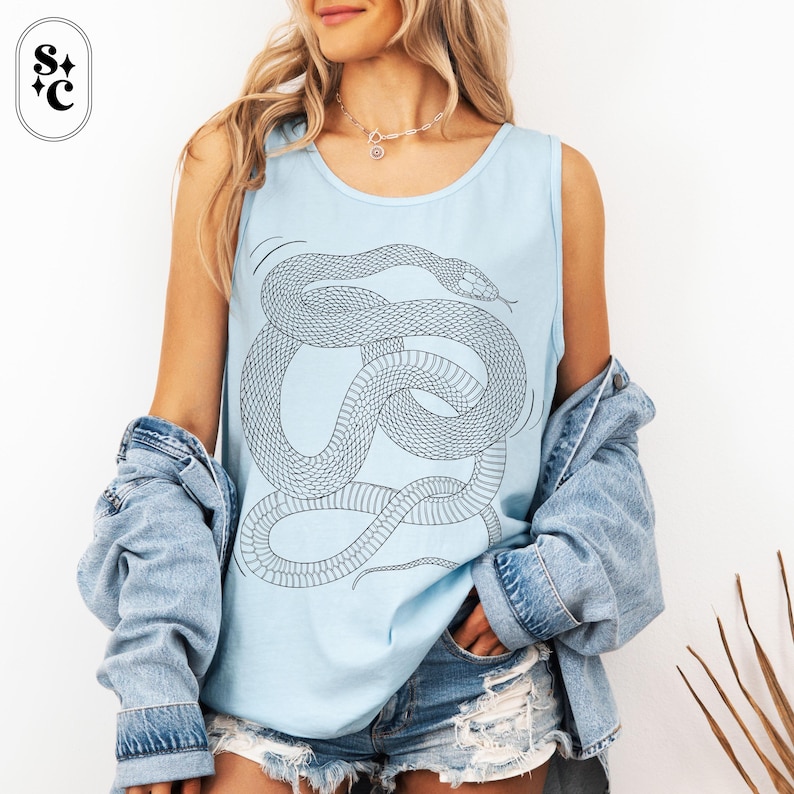Yoga Tank, Snakes Shirt, Yogi Gift, Comfort Colors Tank Top, Meditation Shirt, Goth Tank Top, Goblincore Shirt, Whimsigoth Tee, Serpent Tshirt, Zen Clothes, Snake Lover Gift, ALT Clothes