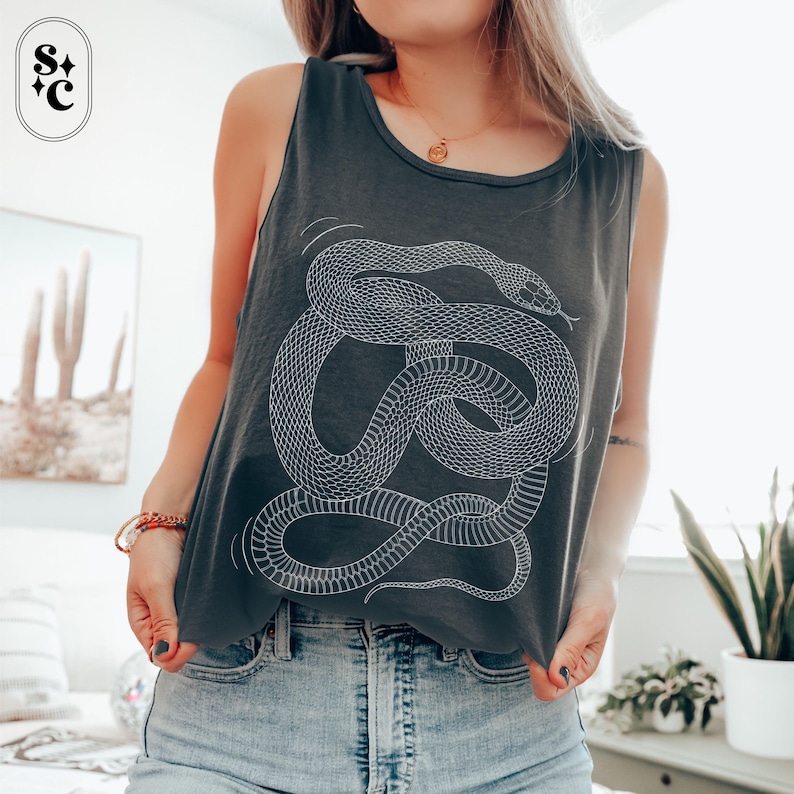 Yoga Tank, Snakes Shirt, Yogi Gift, Comfort Colors Tank Top, Meditation Shirt, Goth Tank Top, Goblincore Shirt, Whimsigoth Tee, Serpent Tshirt, Zen Clothes, Snake Lover Gift, ALT Clothes