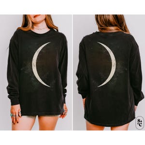 Goth Long Sleeve Shirt, Celestial Crescent Moon T-Shirt, Comfort Colors, Lunar Tshirt, Creepy Cute Tee, Mystical Witchy Shirt, Spooky Season