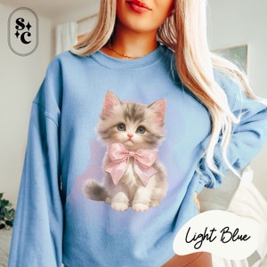 Kitten Bow Sweatshirt, Coquette Sweater, Vintage Kitten Crewneck, Sweet Baby Cat Shirt, Dollette, Pastel Goth, Cat Mom, Cat Lover Gift, Ballet Core, Soft Girl Aesthetic, Hyper Feminine