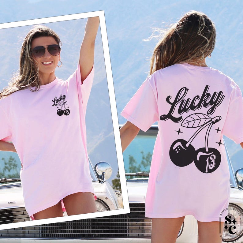 Cherry Shirt, Lucky Number 13 Tshirt, Comfort Colors, 13th Birthday T-shirt, 13 Year Anniversary Gift,Thirteen Tee, Trendy Retro Rebel Tee, Oversized Shirt, Back Print Shirt, 13 Mom Shirt