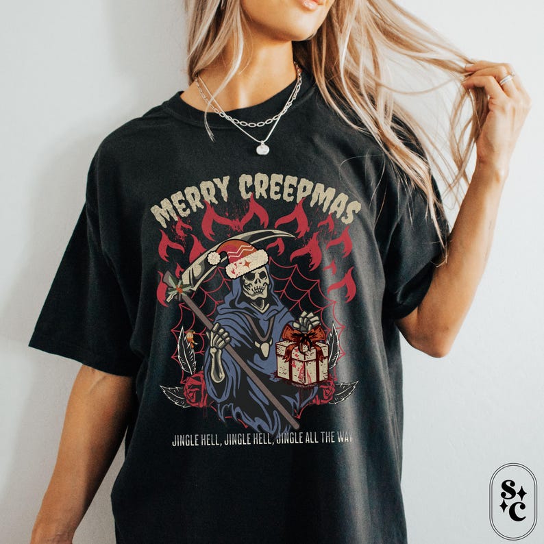 Creepmas Shirt, Creepy Christmas Tshirt, Dark Goth Christmas Shirt, Gothmas Tee, Spooky Xmas Shirt, Funny Grim Reaper Holiday Shirt, Heavy Metal Christmas, Metalhead Shirt, Grunge Holiday Shirt, Comfort Colors