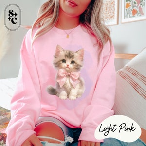 Kitten Bow Sweatshirt, Coquette Sweater, Vintage Kitten Crewneck, Sweet Baby Cat Shirt, Dollette, Pastel Goth, Cat Mom, Cat Lover Gift, Ballet Core, Soft Girl Aesthetic, Hyper Feminine