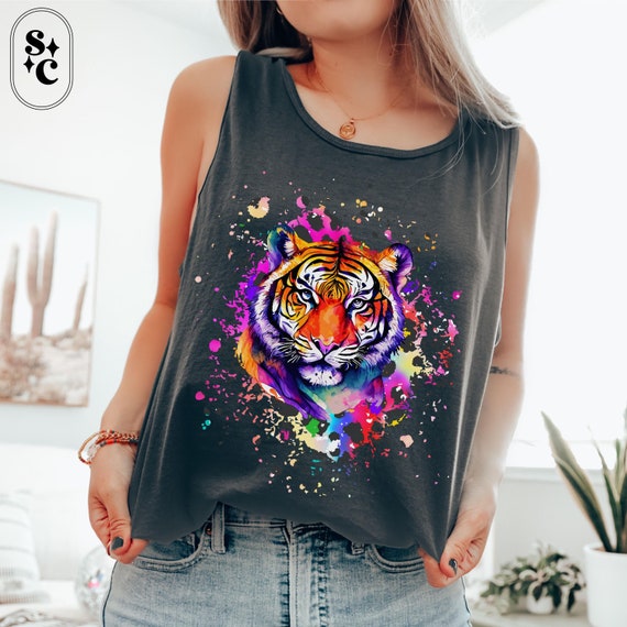 90s Tiger Tank, Workout Tank, Exercise Shirt, Gym Tank Top, 90s Nostalgia Tee, Comfort Colors Tank, Bright Rainbow Tiger, Throwback Gift