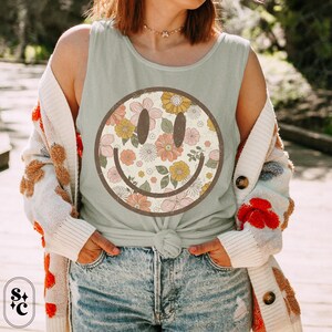 Floral Comfort Colors Tank, Summer Tank, Vintage Look Tank, Oversize Tank Top, Cute Summer Shirt, Beach Cover Up Tank, Festival Tank Top, Oversized Tank Top, Loose Fit Tank Top,Smile Tank Top, Beachy Tank Top