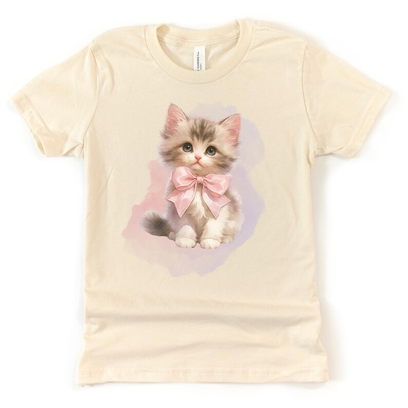 Kitten Shirt for Girl, Cute Cat Tshirt, Youth Cat T-shirt, Kids Cat Lover Tee, Birthday Girl Cat Gift, Kitten with Pink Bow, Youth Cat Shirt, Granddaughter Gift, Daughter Gift, Girl Who Loves Cats Gift, Adorable Kitten Shirt