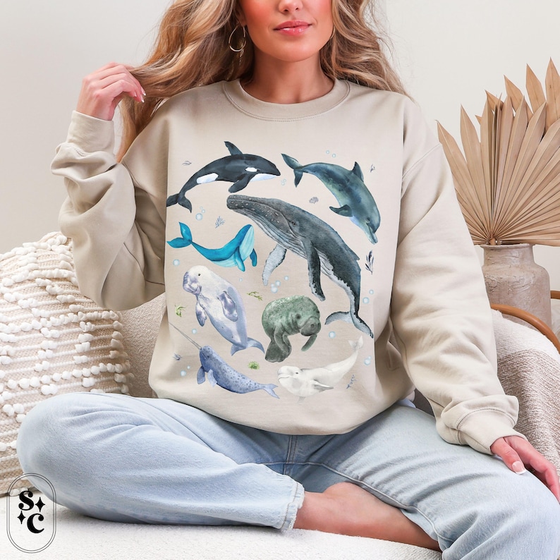 Ocean Beach Sweatshirt, Whale Shark Sweater, Manatee, Beachy Watercolor Sweatshirt, Ocean Lover Crewneck, Coastal Vibes Shirt, Coconut Girl, Fisherman Aesthetic, Beach Bum Sweatshirt, Marine Biology Sweatshirt, Sea Life Sweatshirt