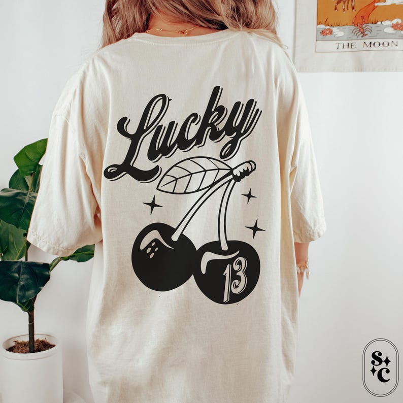 Cherry Shirt, Lucky Number 13 Tshirt, Comfort Colors, 13th Birthday T-shirt, 13 Year Anniversary Gift,Thirteen Tee, Trendy Retro Rebel Tee, Oversized Shirt, Back Print Shirt, 13 Mom Shirt