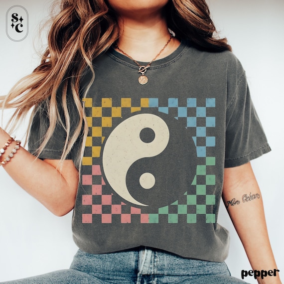 Yin Yang Shirt, Comfort Colors, Vintage Skater Tee, Trendy Checkerboard Tshirt