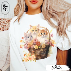 Retro Kitten Sweatshirt, Coquette Sweater, Cottagecore, Dollette, Vintage Vibe Sweatshirt, Gift for Cat Lover, Kittens in Basket Crewneck, Kitchy Clothes, 1980s Sweatshirt, Softcore, Retro Kittens Sweatshirt