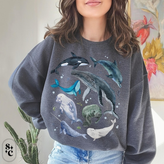 Ocean Beach Sweatshirt, Whale Shark Sweater, Manatee, Beachy Watercolor Sweatshirt, Ocean Lover Crewneck, Coastal Vibes Shirt, Coconut Girl