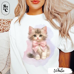 Kitten Bow Sweatshirt, Coquette Sweater, Vintage Kitten Crewneck, Sweet Baby Cat Shirt, Dollette, Pastel Goth, Cat Mom, Cat Lover Gift, Ballet Core, Soft Girl Aesthetic, Hyper Feminine