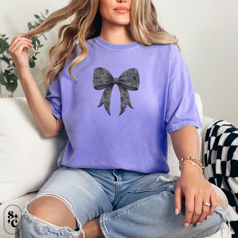 Coquette Bow Shirt, Black Bow Tshirt, Creepy Cute Tee, Comfort Colors, Pastel Goth T-shirt, Bow Aesthetic Shirt, Womens Trendy Shirt, Soft Girl Tee, Ribbon Shirt