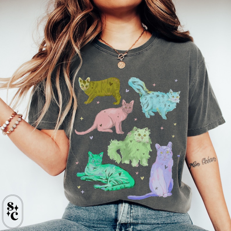 Pastel Goth Cat Shirt, Whimsigoth Shirt, Mystical Cat Shirt, Comfort Colors, Creepy Cute Tshirt, Spooky Season Tee, Artsy Tee, Witchy Tshirt,Pastel Goth Shirt, Cat Lover Gift, Oversized Shirt