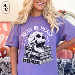 Halloween Reading Shirt, Teacher Halloween Tshirt, Skeleton Book Read, Funny Reading Tee, Spooky Bookish Gift, Classroom Halloween Shirt, Comfort Colors, Plus Size Halloween