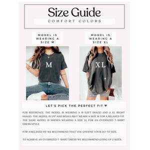 May include: Size guide for t-shirts with two models wearing different sizes. The model on the left is wearing a size M and the model on the right is wearing a size XL. The text says "Let's pick the perfect fit".