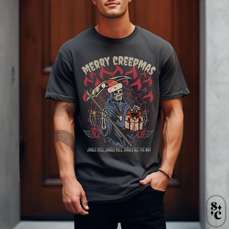 Creepmas Shirt, Creepy Christmas Tshirt, Dark Goth Christmas Shirt, Gothmas Tee, Spooky Xmas Shirt, Funny Grim Reaper Holiday Shirt, Heavy Metal Christmas, Metalhead Shirt, Grunge Holiday Shirt, Comfort Colors
