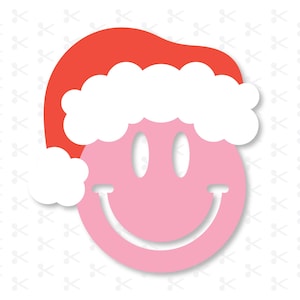 May include: A pink smiley face wearing a red and white Santa hat. The hat has a white pom-pom.