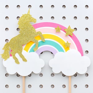 レインボー ユニコーン ケーキ トッパー SVG / ケーキ トッパー SVG / ユニコーン パーティー / レインボー パーティー / パーティー デコレーション