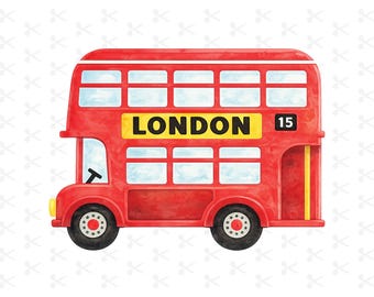 Aquarel dubbeldekker Png Jpg Pdf Ai / Painted Red London Bus / Classic British Bus / Clipart / Digitale Download / Afdrukbaar