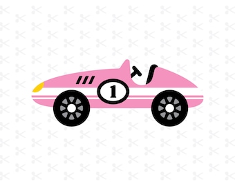 Pink Race Car Svg Png Jpg Eps Pdf Ai Dxf / Girls Retro Race Car / Fast One Birthday / Digital Download / Silhouette - Cricut Cut File