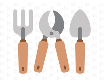 Cute Garden Tools Svg Png Jpg Eps Pdf Ai Dxf / Layered Garden Tools / Clippers / Rake / Shovel / Digital Download / Silhouette / Cricut