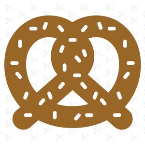 Può includere: Un pretzel marrone con codette bianche. Il pretzel ha la forma di un nodo e ha una finitura lucida.