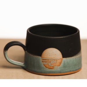 Sunset Ceramic Mug - Sunrise + Sunset Mugs - Black and Turquoise Mug - Coffee Mug - Pottery Mug - Handmade Mug - Ocean Mug - Lake Mug