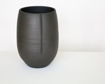 Black Ceramic Linear Vase - Ceramic Vase, Fine Art Handmade Vase, Modern Scandinavian Minimalist Decor, Nordic, Desi Murphy Pottery