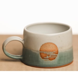 Sunrise Ceramic Mug - Sunrise + Sunset Mugs - White and Turquoise Ceramic Mug - Coffee Mug Pottery Mug - Handmade Mug - Ocean Mug - Lake Mug