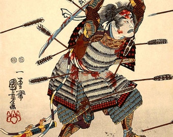 Japanese samurai, warriors art prints, Ishikawa Sôsuke Sadatomo Battle Kuniyoshi FINE ART PRINT, Japanese art poster, woodblock reproduction