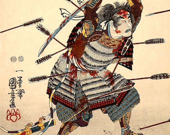 Japanse samurai, krijgers kunstafdrukken, Ishikawa Sôsuke Sadatomo Battle Kuniyoshi FINE ART PRINT, Japanse kunstposter, houtblokreproductie