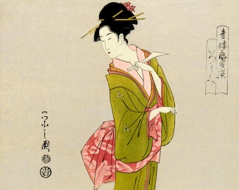 Japanese art prints, Geishas, Beauties, Japanese woman with shemisen Hasui Kawase FINE ART PRINT, woodblock prints, paintings reproductions