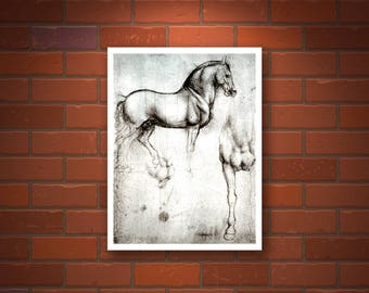 Antique art prints, Da Vinci horse sketch drawing art print, Three Equestrian Studies Leonardo da Vinci FINE ART PRINT, drawing reproduction