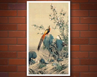 Chinese art, Birds and plants prints, Brocade of spring FINE ART PRINT, Lang Shi Ning, Giuseppe Castiglione, posters, art prints, paintings