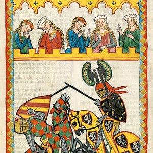 Antique European art, Illuminated manuscripts, Medieval art, Manesse codex, Knights FINE ART PRINT, wall art, home decor, vintage posters