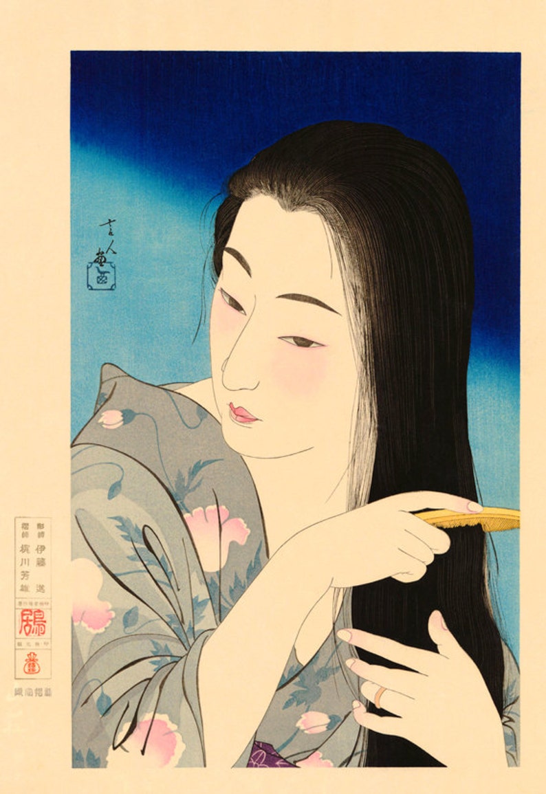 Japanese Art Combing Her Hair Kamisuki Torii Kotondo Etsy Hong Kong