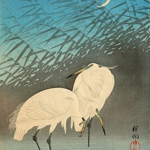 Japanese animals birds art prints, Herons Ohara Shoson FINE ART PRINT, japanese art prints, art posters, woodblock prints, paintings