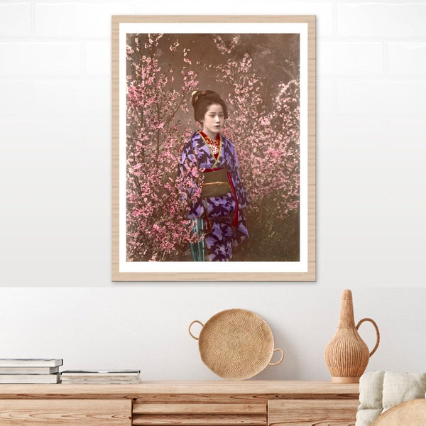 Japanese geisha vintage photography, Geisha and cherry blossom, Maiko FINE ART PRINT, old antique photographs, art prints, wall art posters