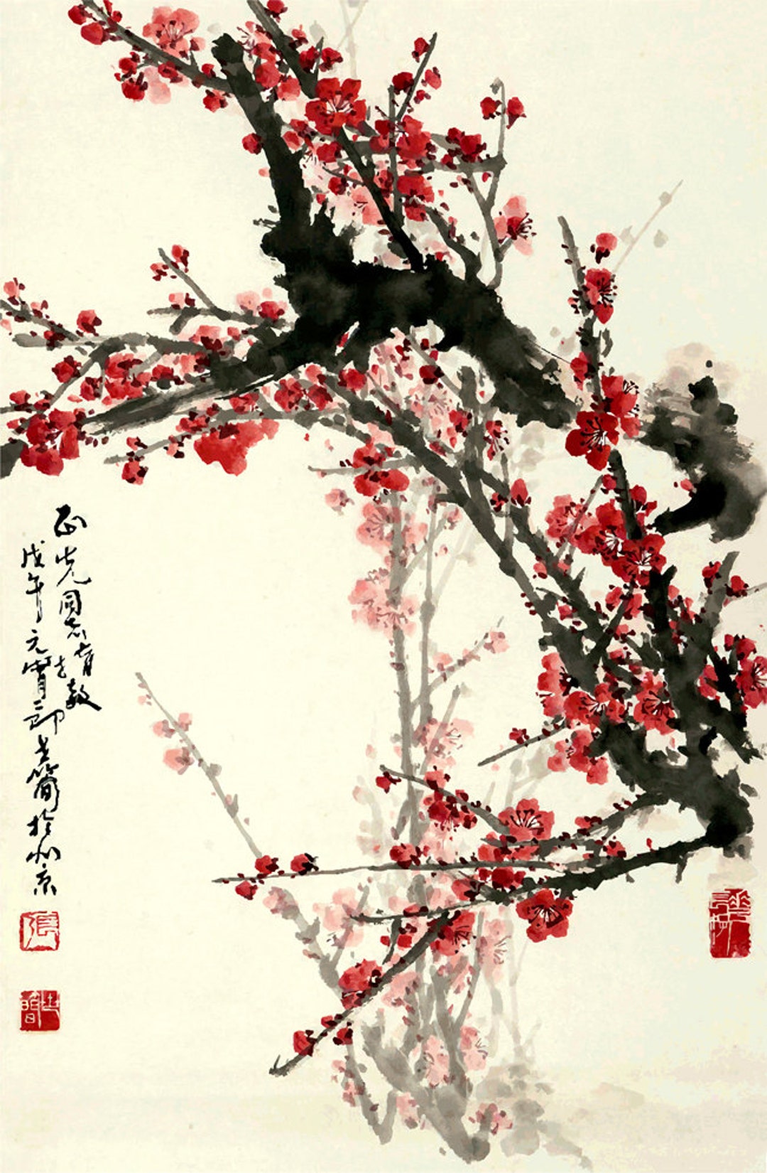 Chinese Art Prints, Flower Paintings, Plum Tree Blossoms FINE ART PRINT
