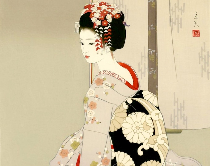 Japanese art, women, Japanese geishas, Maiko Shimura Tatsumi FINE ART PRINT, Japanese art prints, posters, Asian wall art, woodblock prints