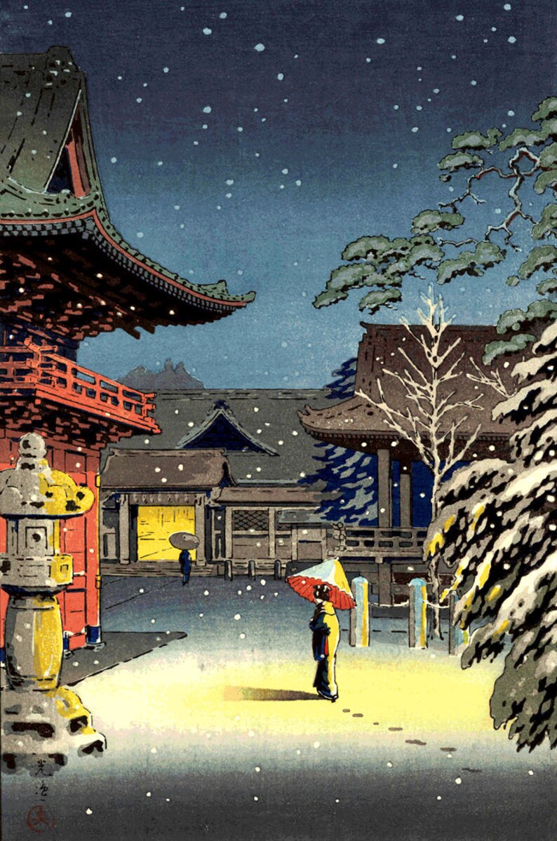 Japanese Art Snow Temple Japanese Woodblock Prints Tokyo Etsy
