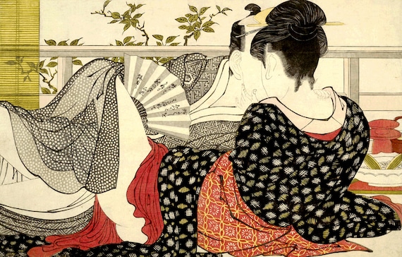 Japanese Art Geisha and Samurai Shunga Lovers Utamakura - Etsy