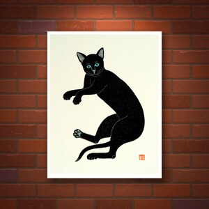 Cat art prints, Japanese cats posters, animal art poster, animal paintings, Black Cat FINE ART PRINT, children kids room wall art poster image 2