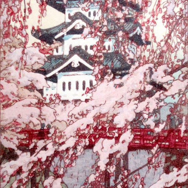 Japanische Kunst, Japanische Landschaft, Sakura, Schloss und Kirsche Yoshida Hiroshi FINE ART PRINT, Japandruck, Poster, Holzschnitt, Geschenk