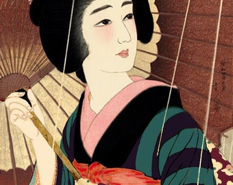 Japanese art, Young Woman Holding an Umbrella, FINE ART PRINT, japanese art prints, japanese posters, woodblock prints, wall art, home decor