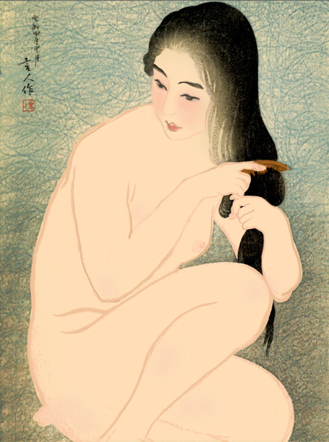 1080px x 1448px - Vintage Japanese Erotic Nudes Art Prints Beauty Combing Her - Etsy