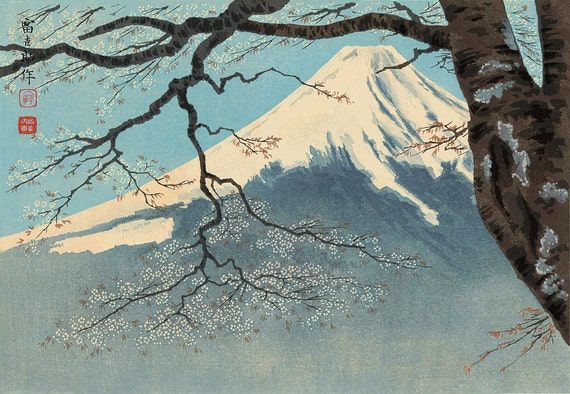 Japanese Art, Mountain Fuji and Sakura Cherry Tree Blossoms FINE ART PRINT,  Japanese Art Prints, Art Posters, Woodblock Prints, Paintings - Etsy