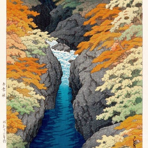 Japanese asian landscapes painting, Azuma Gorge Waterfall Hasui Kawase FINE ART PRINT, Waterfall print, Ukiyo-e, Japanese art print, Posters