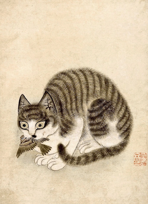 Asian Cats Art Prints Cat Painting Korean Vintage Animal Etsy